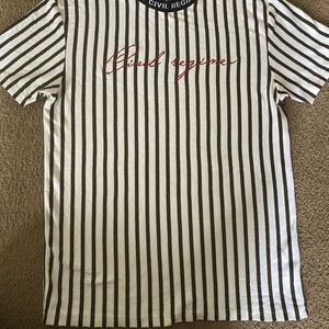Civil Regime Black & White Striped T-Shirt Men’s size Large Designer Name Brand